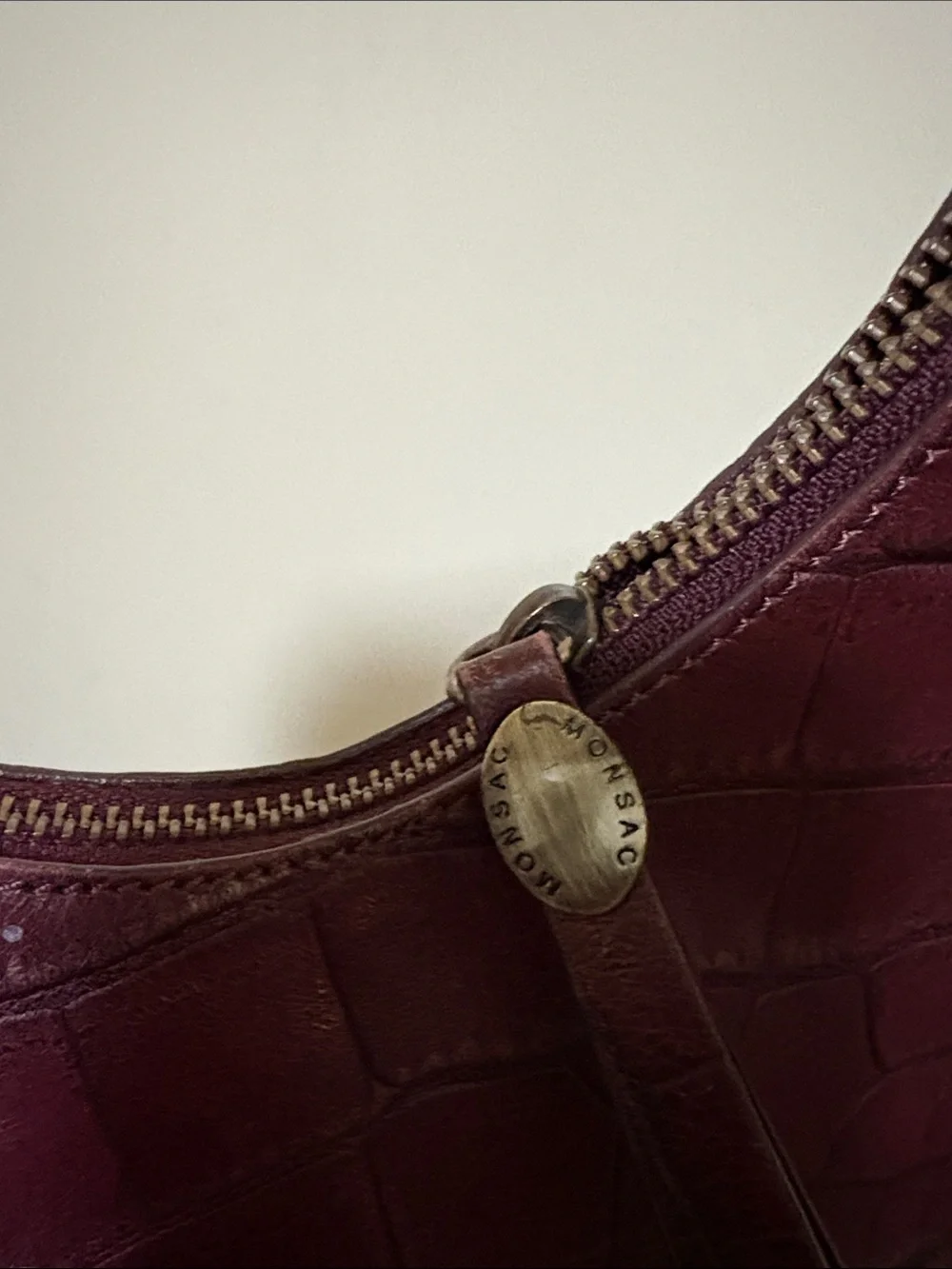 Monsac Croc-Embossed Hobo Bag in Burgundy